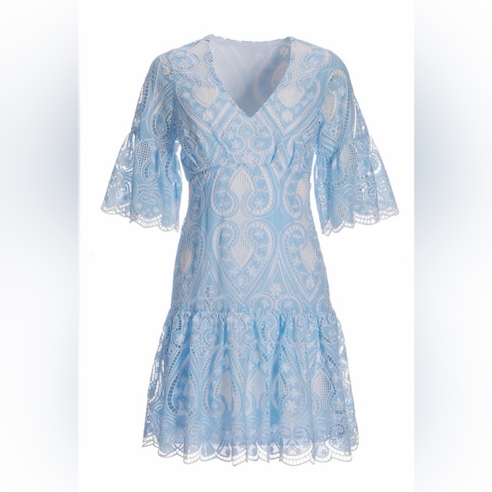 Boston Proper Two Tone Lace Flounce Dress Airy Blue - Picture 4 of 5